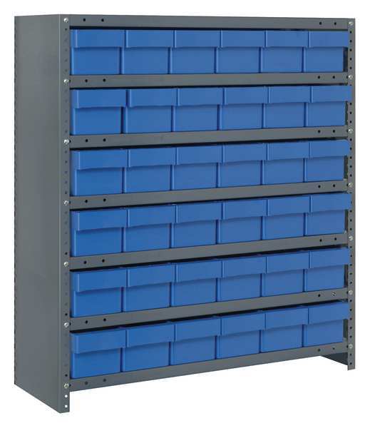Steel Enclosed Bin Shelving, 36 in W x 39 in H x 12 in D, 7 Shelves, Blue