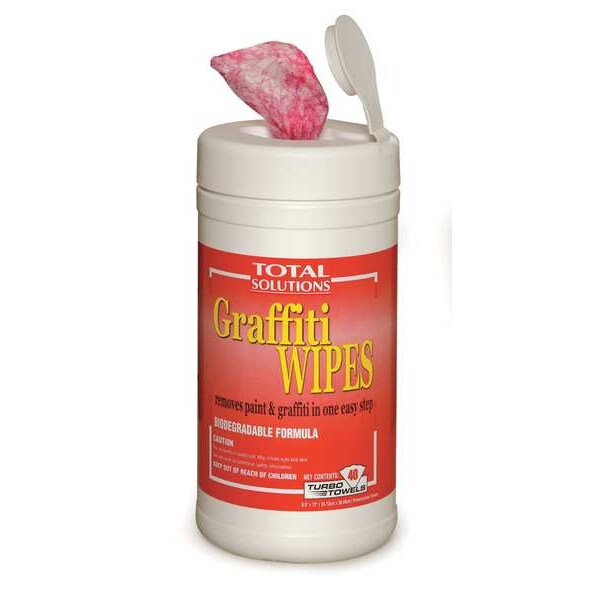 Graffiti Wipes, Purple, Canister, Polypropylene, Graffiti Removal, 40 Wipes, 12 in x 9 1/2 in