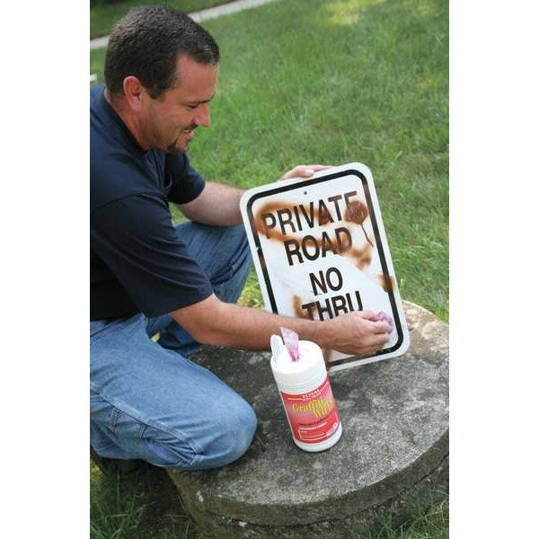 Graffiti Wipes, Purple, Canister, Polypropylene, Graffiti Removal, 40 Wipes, 12 in x 9 1/2 in