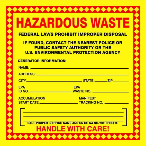 Haz Waste Label, Hazardous Waste, 6x6 in, Self-Lam, 25/PK