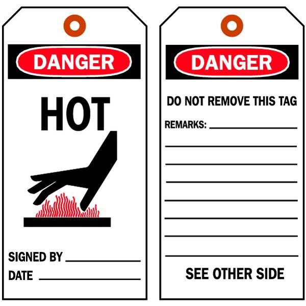 Danger Tag, 5-3/4 x 3 In, Hot, 3/8 In, PK10