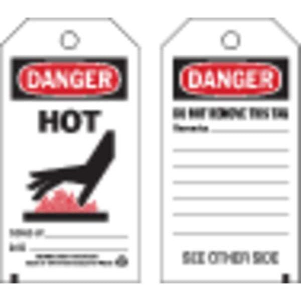 Danger Tag, 5-3/4 x 3 In, Hot, 3/8 In, PK10