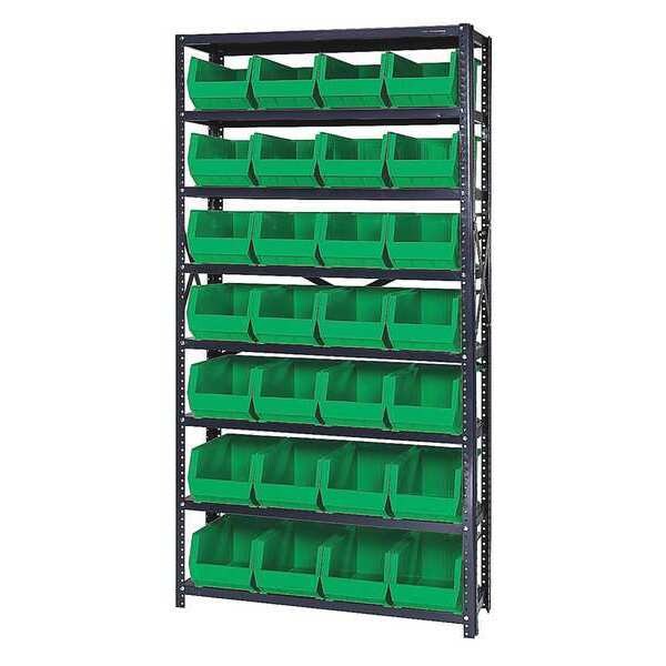 Steel Bin Shelving, 36 in W x 75 in H x 12 in D, 8 Shelves, Green