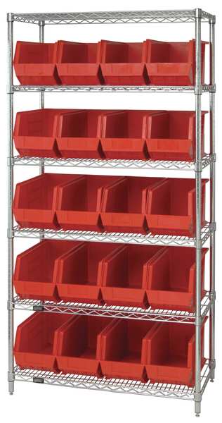 Steel Bin Shelving, 36 in W x 74 in H x 18 in D, 6 Shelves, Yellow