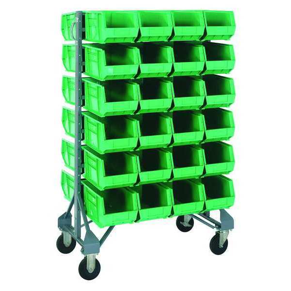 Steel Mobile Bin Rail Floor Rack, 20 in W x 36 in D x 53 in H, Green