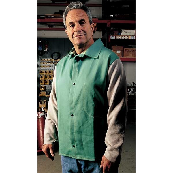 Flame Resistant Jacket w/Leather Sleeves, Green/Gray, M