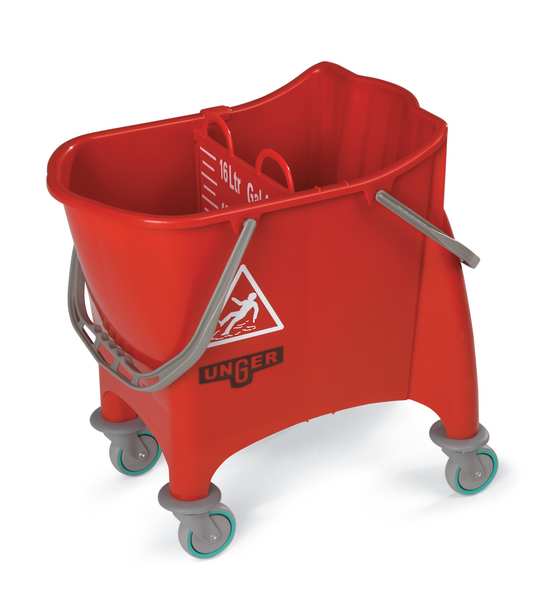 8 gal CLEANERx Dual Bucket Side Press Mop Bucket and Wringer, Red, Polypropylene