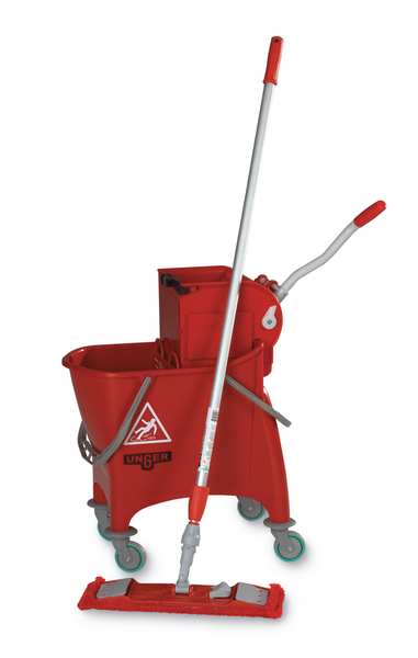 8 gal CLEANERx Dual Bucket Side Press Mop Bucket and Wringer, Red, Polypropylene