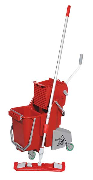 8 gal CLEANERx Dual Bucket Side Press Mop Bucket and Wringer, Red, Polypropylene