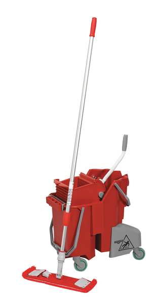 8 gal CLEANERx Dual Bucket Side Press Mop Bucket and Wringer, Red, Polypropylene