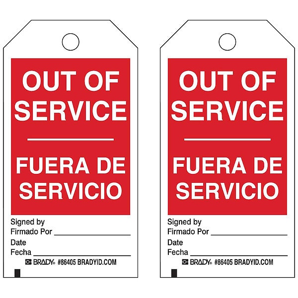 Out Of Svce Bilingual Tag, 3/8 In, PK10, 86405