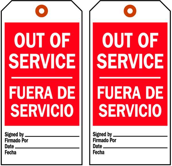 Out Of Svce Bilingual Tag, 3/8 In, PK10, 86405