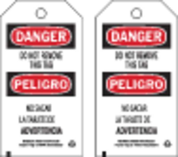 Danger Bilingual Tag, 5-3/4 x 3 In, PK100