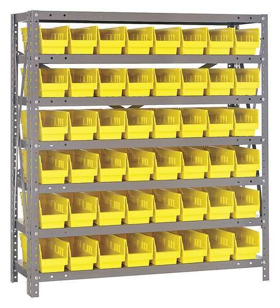 Steel Bin Shelving, 36 in W x 39 in H x 12 in D, 7 Shelves, Yellow