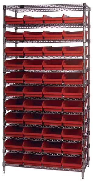 Steel, Polypropylene Bin Shelving, 36 in W x 74 in H x 18 in D, 12 Shelves, Blue