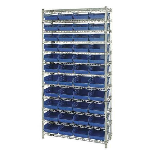 Steel, Polypropylene Bin Shelving, 36 in W x 74 in H x 18 in D, 12 Shelves, Blue