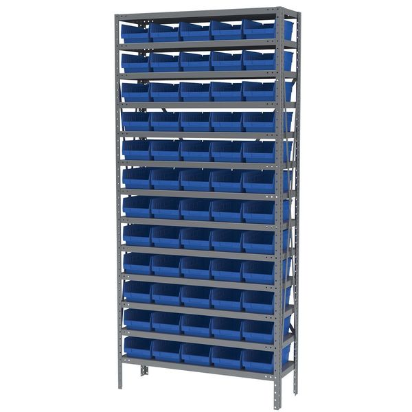 Steel Bin Shelving, 36 in W x 79 in H x 12 in D, 13 Shelves, Gray