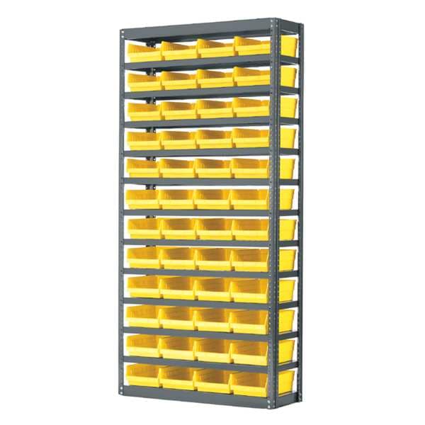 Steel Bin Shelving, 36 in W x 79 in H x 12 in D, 13 Shelves, Yellow