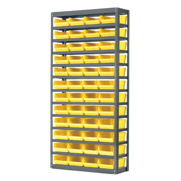 Steel Bin Shelving, 36 in W x 79 in H x 12 in D, 13 Shelves, Gray