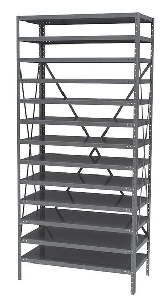 Steel Bin Shelving, 36 in W x 79 in H x 12 in D, 13 Shelves, Gray