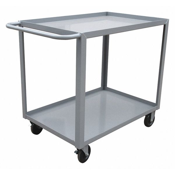 Steel Utility Cart with Lipped Metal Shelves, Flat, 2 Shelves, 1,200 lb