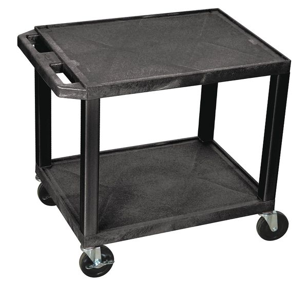 Thermoplastic Resin Utility Cart with Lipped Plastic Shelves, Flat, 2 Shelves, 200 lb