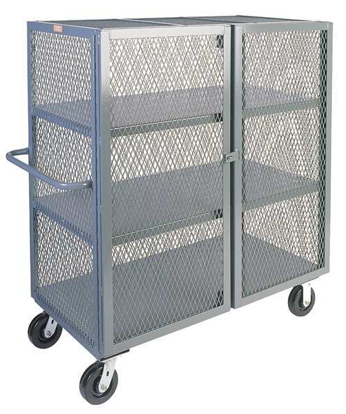 Mesh Security Cart 3,000 lb Capacity, 34 in W x 54 in L x 57 in H, 3 Shelves