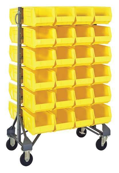 Steel Mobile Bin Rail Floor Rack, 20 in W x 36 in D x 53 in H, Yellow