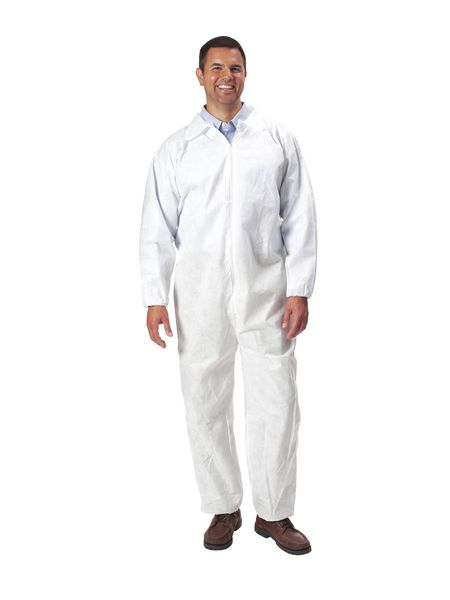 Collared Disposable Coveralls, M, 25 PK, White, SMS, Zipper