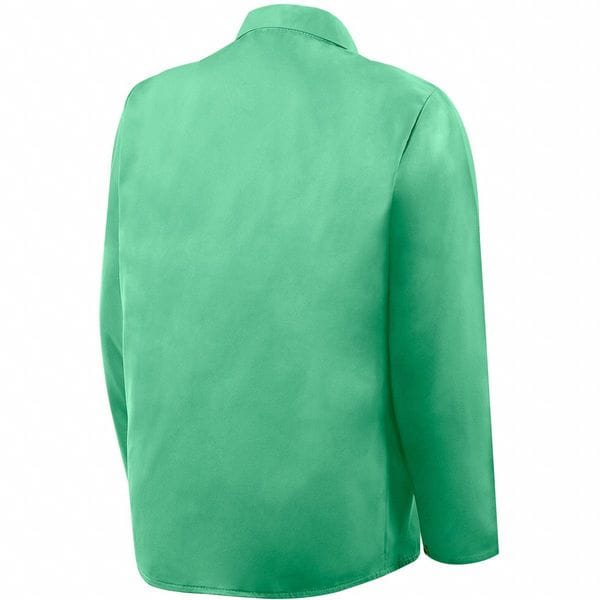Welding Jacket, 30 in L, Cotton, Snaps, Green, L