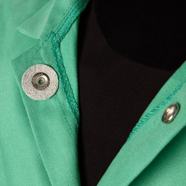 Welding Jacket, 30 in L, Cotton, Snaps, Green, L