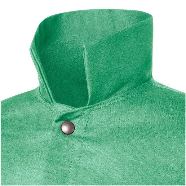 Welding Jacket, 30 in L, Cotton, Snaps, Green, L