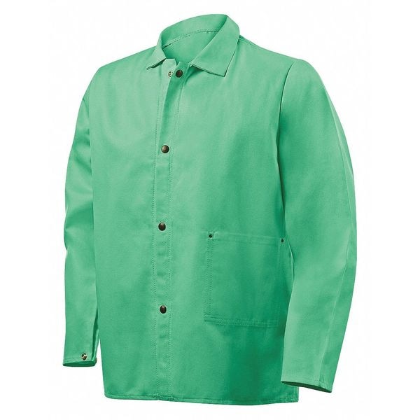 Welding Jacket, 30 in L, Cotton, Snaps, Green, L