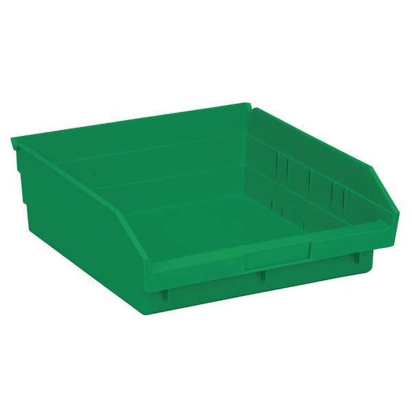 Shelf Storage Bin, Green, Polypropylene, 11 5/8 in L x 11 1/8 in W x 4 in H, 50 lb Load Capacity