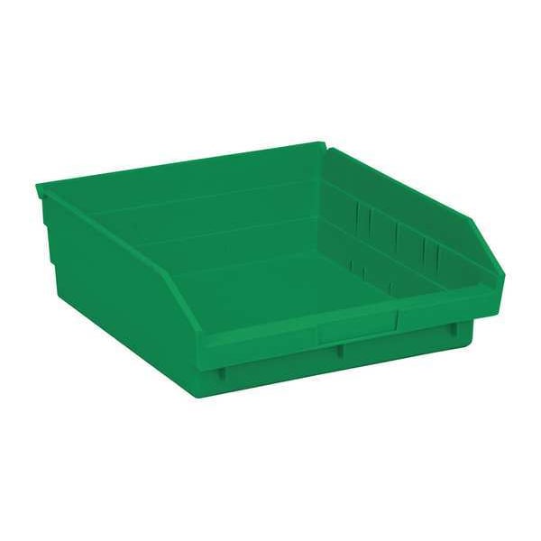 Shelf Storage Bin, Green, Polypropylene, 11 5/8 in L x 11 1/8 in W x 4 in H, 50 lb Load Capacity