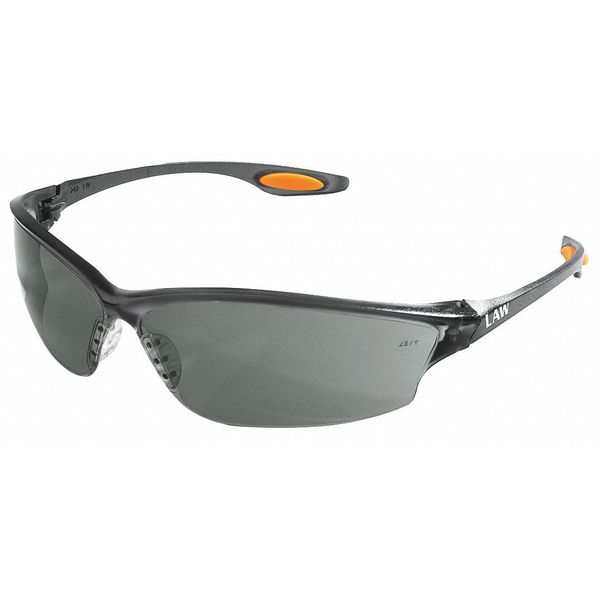 Safety Glasses, Wraparound Gray Polycarbonate Lens, Scratch-Resistant