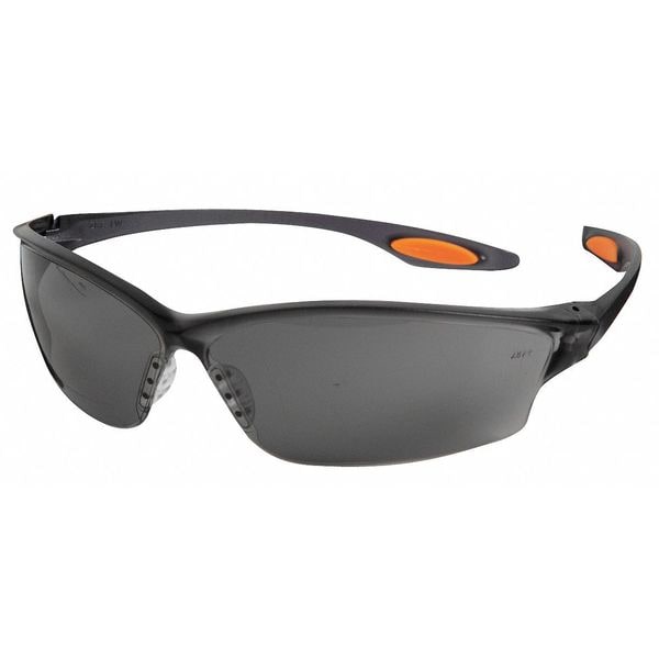 Safety Glasses, Wraparound Gray Polycarbonate Lens, Anti-Fog, Scratch-Resistant