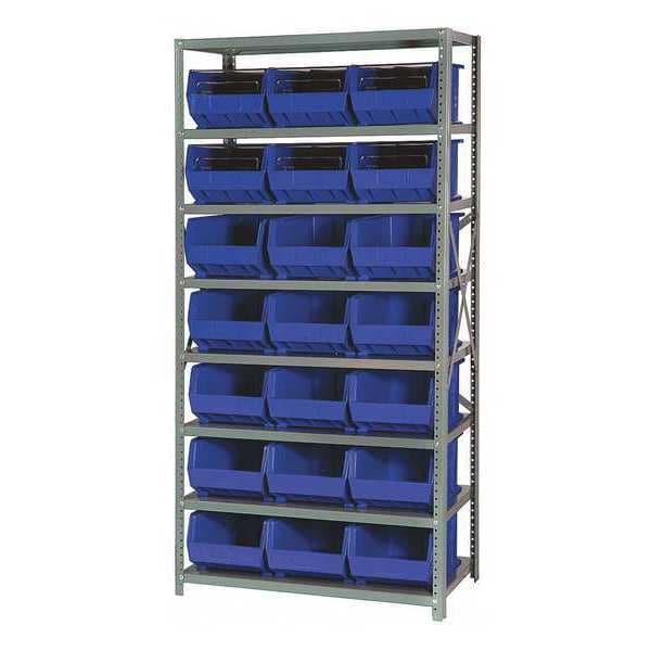 Steel Bin Shelving, 36 in W x 75 in H x 18 in D, 8 Shelves, Blue
