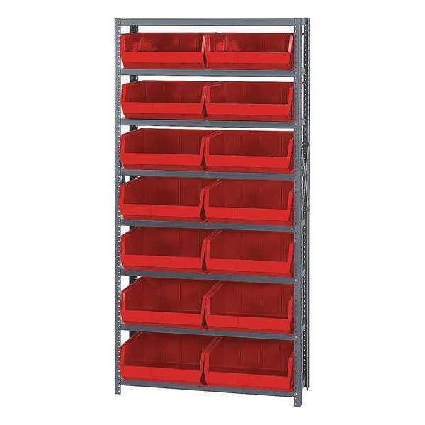 Steel Bin Shelving, 36 in W x 75 in H x 12 in D, 8 Shelves, Red