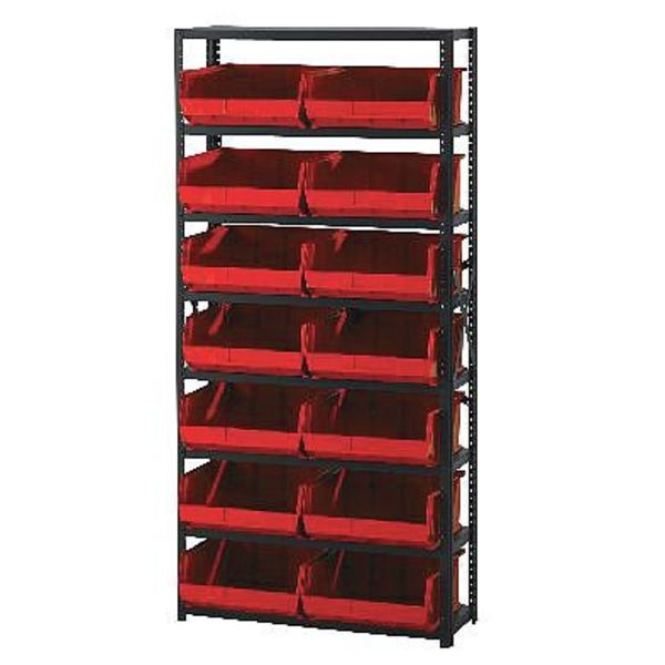 Steel Bin Shelving, 36 in W x 75 in H x 12 in D, 7 Shelves, Red