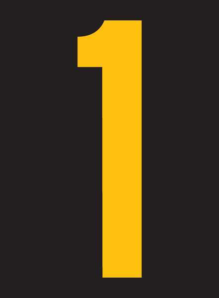 Reflective Number Label, 1, 2-1/2in H, PK25