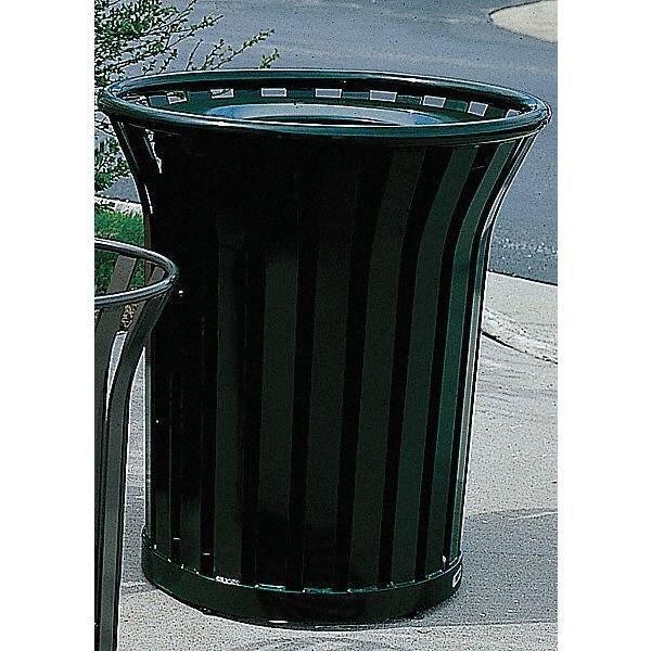 36 gal Round Trash Can, Black, 29 in Dia, None, Steel, Rigid Plastic