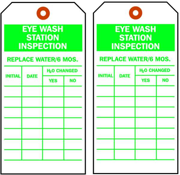Eye Wash Sta Inspection Tag, Grn/Wht, PK10