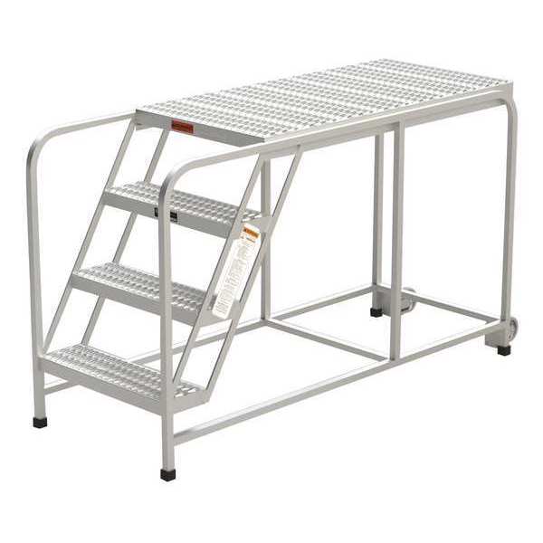 Aluminum Mobile Work Platform, 4 Steps, No Handrails, 48