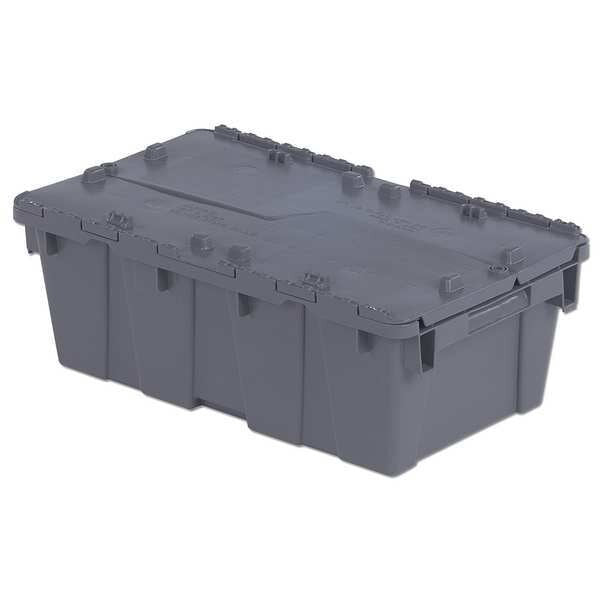Gray Attached Lid Container, Plastic, Metal Hinge