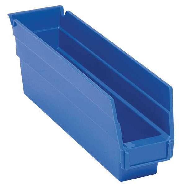 Shelf Storage Bin, Blue, Polypropylene, 11 5/8 in L x 2 3/4 in W x 4 in H, 50 lb Load Capacity