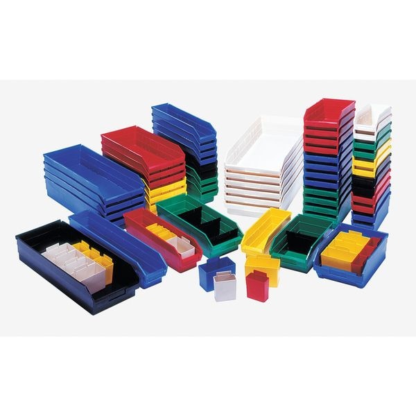 Shelf Storage Bin, Red, Polypropylene, 17 7/8 in L x 11 1/8 in W x 4 in H, 50 lb Load Capacity