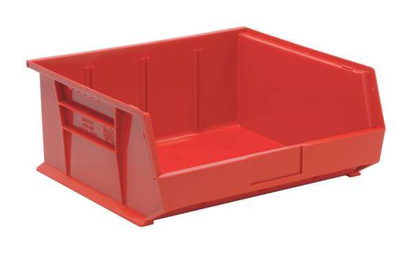 Hang & Stack Storage Bin, Red, Polypropylene, 16.5 in L x 14.8 in W x 7 in H, 75 lb Load Capacity
