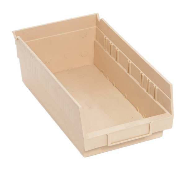 Shelf Storage Bin, Ivory, Polypropylene, 11 5/8 in L x 6 5/8 in W x 4 in H, 50 lb Load Capacity
