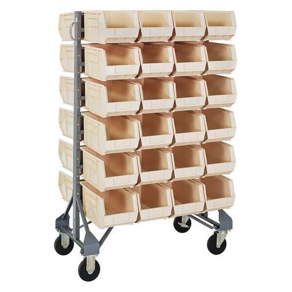 Steel Mobile Bin Rail Floor Rack, 20 in W x 36 in D x 53 in H, Ivory